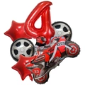 Rennmotorrad-Ballon-Set mit roter Nummer 4 und Reifen-Folienballons für Kinder - Motorrad Nummer 4 (Roter Stil) / Rot