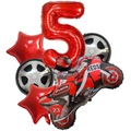 Racing motorcycle theme birthday balloon set with red number 5 and tire patterns - Number 5 / Red
