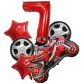 Racing themed birthday balloon set with red number 7 and racer foil balloons - Number 7 / Red