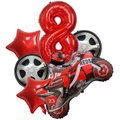 Racing motorcycle balloon set with red number 8, tires, and racer for birthday party - Number 8 / Red