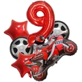 Racing car theme balloon set with red number 9, motorcycle, and tire designs - Number 9 / Red