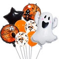 Cartoon Halloween balloon set featuring ghosts, pumpkins, and black stars for party decor - Cute Ghost Style