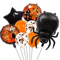 Halloween balloon set featuring giant black spider, orange pumpkin prints and star foil balloons - Black Spider Style