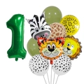 Dschungel Geburtstag Ballonset mit Nummer Eins und Zeichentrick Tierfolienballons - Tiernummer 1