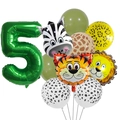 Kit de ballons anniversaire jungle avec chiffre 5 vert et ballons animaux en aluminium - Ensemble Thème Numéro 5