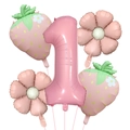 Strawberry birthday balloon set with pink number 1 and daisy foil balloons for party decor - Number 1