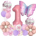 Butterfly theme 1st birthday balloon set with pink number one and floral foil balloons - Butterfly Balloon Set 1