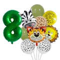 Détail du kit de ballons jungle avec chiffre 8 vert et ballons animaux pour fête - Ensemble Thème Numéro 8