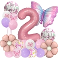 Pink number 2 butterfly balloon set for girls second birthday party scene decoration - Butterfly Balloon Set 2
