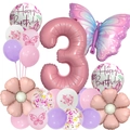 Butterfly foil balloon set with pink number 3 for girls 3rd birthday party decoration - Butterfly Balloon Set 3