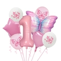 Pink butterfly 1st birthday balloon kit with number 1 foil and heart star decorations - Butterfly Theme 1st Birthday Set
