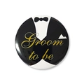 58mm Groom to be tinplate badge with black tuxedo suit design for wedding bachelor party - Groom To Be Style - Tuxedo Bow Tie Design