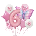 Close-up of pink number 6 and butterfly foil balloons for 6th birthday party decoration - Butterfly Theme 6th Birthday Set