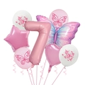 Pink number 7 balloon set with large butterfly and latex balloons for birthday decor - Butterfly Theme 7th Birthday Set