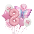 Detail view of butterfly theme balloon set with pink number 8 and purple foil butterfly - Butterfly Theme 8th Birthday Set