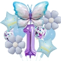 Eisblaues Schmetterlings Ballon Set für den 1. Geburtstag in sanften Pastelltönen Deko - Thema zum 1. Geburtstag (冰蓝蝴蝶气球束1)