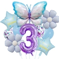 Blaues Schmetterling Ballonset zum 3. Geburtstag mit Nummer 3 und Stern Folienballons - Thema zum 3. Geburtstag (冰蓝蝴蝶气球束3)