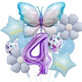 Details zum 4. Geburtstag Ballon-Set mit blauem Schmetterling und Sternballons - Thema zum 4. Geburtstag (冰蓝蝴蝶气球束4)