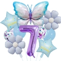 Detail view of ice blue butterfly and number 7 foil balloon set for birthday party - 7th Birthday Theme (Ice Blue Butterfly Balloon Bouquet 7)