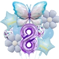 Ice blue birthday balloon set with butterfly, number 8, star and flower shapes - 8th Birthday Theme (Ice Blue Butterfly Balloon Bouquet)