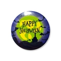 Close-up of a 58mm Halloween tinplate badge featuring a full moon and bat silhouettes - 58mm / Cemetery Bat Moon Style