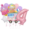 Ice cream party balloon set with pink truck, dessert patterns, and large number 4 - Ice Cream Truck Number Four Theme