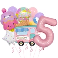 5th birthday decoration set with ice cream truck and pink number five foil balloons - Ice Cream Truck Number Five Theme