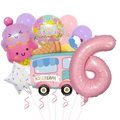 Detail of 6th birthday balloon set with ice cream truck and macaron balloons - Ice Cream Truck Number Six Theme