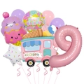 Detail of ice cream truck foil balloons with pink number nine for birthday party decor - Ice Cream Truck Balloon Set 9