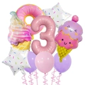 Dessert theme party balloon set with giant pink number 3, ice cream and donut foil balloons - Dessert Balloon Bundle - Number 3