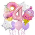 Pastel sweet dessert party balloon set with ice cream, donut and number four foil balloons - Dessert Balloon Bundle - Number 4