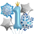 Detailed set of blue snowflake and silver star foil balloons for first birthday party - Ice Theme Balloon Bundle-Number 1