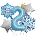 Blue snowflake themed foil balloon set with number 2 and crown for birthday party decor - Ice Theme Balloon Bundle-Number 2