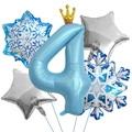 Snowflake party balloon set featuring light blue number 4 with crown and silver stars - Ice Theme Balloon Bundle-Number 4