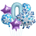 Macro detail of blue snowflake foil balloon set with numbers for winter party decor - Number 0 Style