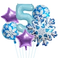 Detailed set of blue and purple snowflake foil balloons for 5th birthday winter party decor - Number 5 Style