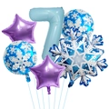 Detailed set of blue and purple winter snowflake balloons featuring light blue number seven - Number 7 Style