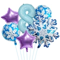 Detailed set of 8th birthday snowflake foil balloons with blue stars and icy theme - Number 8 Style