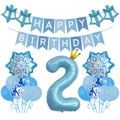 Blau-weißes Schneeflocken Geburtstags-Ballon-Set mit Zahl 2 und Happy Birthday Banner - Nummer 2 (Eiskönigin Ballon Set 2)