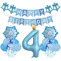 Blaues Deko-Set zum 4. Geburtstag mit Schneeflocken-Ballons und einer Geburtstags-Girlande - Nummer 4 (Eiskönigin Ballon Set 4)