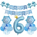 Deko-Set zum 6. Geburtstag in Blau mit Banner und 40-Zoll-Kronen-Zahlenballon der Nummer 6 - Nummer 6 (Eiskönigin Ballon Set 6)
