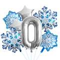 Macro detail of winter theme balloon set with silver number and blue snowflakes - Silver Number 0 Set