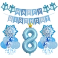 Blaues Deko-Set zum 8. Geburtstag mit Kronenzahl-Ballon, Schneeflocken und Party-Girlande - Nummer 8 (Eiskönigin Ballon Set 8)