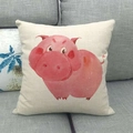 Federa per cuscino in lino con maialino rosa ad acquerello per decorazione divano - Stile Maialino Rosa a Fumetti ad Acquerello (4) / 45x45 cm