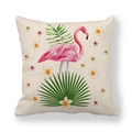 Detail of pink flamingo and palm leaf print on textured linen cushion cover - Tropical Floral Flamingo Combo Style (11) / 18x18 Inch