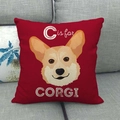 Linen corgi dog pillow cover in red on a gray fabric sofa for home decor - Red C is for Corgi (11)