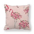 Detail of linen texture and pink flamingo with rose print on square cushion cover - Pink Rose Flamingo Pastoral Style (12) / 18x18 Inch