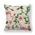 Detailed texture of linen cushion cover with pink flamingo and floral print - Rose Leaf Flamingo All-over Print (14) / 18x18 Inch