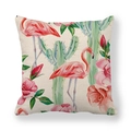 Detailed texture of linen pillowcase with pink flamingo and green cactus tropical print - Cactus Tropical Flower Flamingo Style (15) / 18x18 Inch