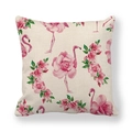 Detailed macro view showing the natural linen texture and pink flamingo floral print - Overlapping Petal Flamingo Creative Style (17) / 18x18 Inch